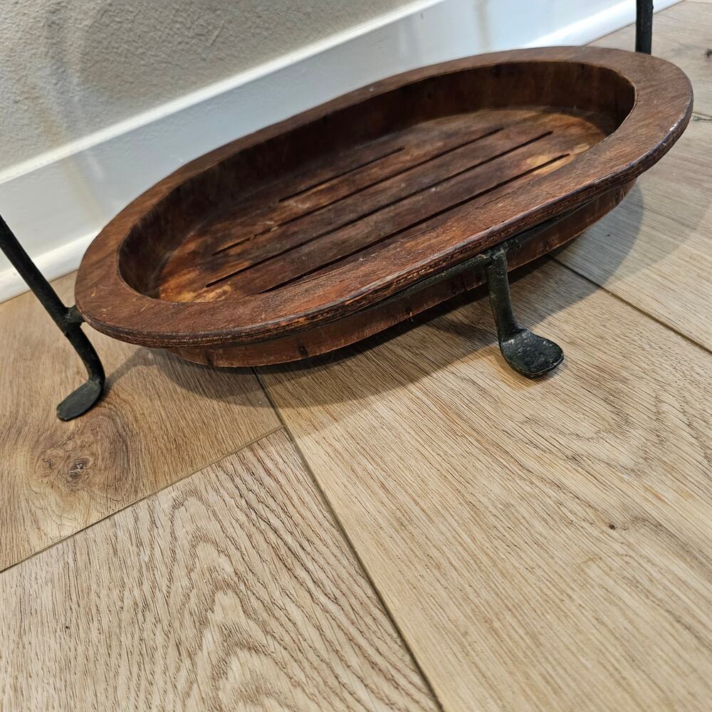 Vintage 2-Tier Metal and Wood Server Stand - Picture 2 of 4
